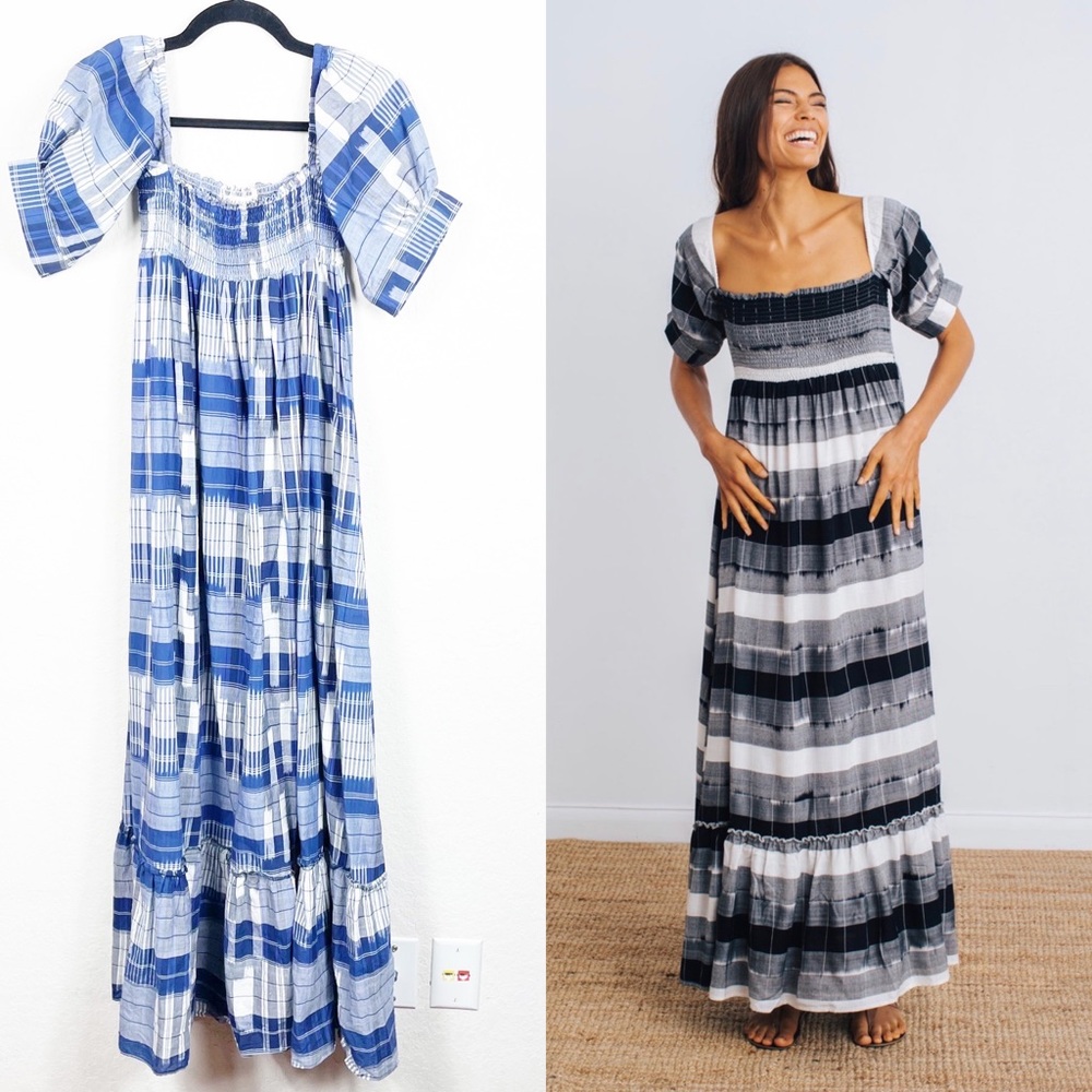 Marieta Juniper blue plaid smocked dress size medium